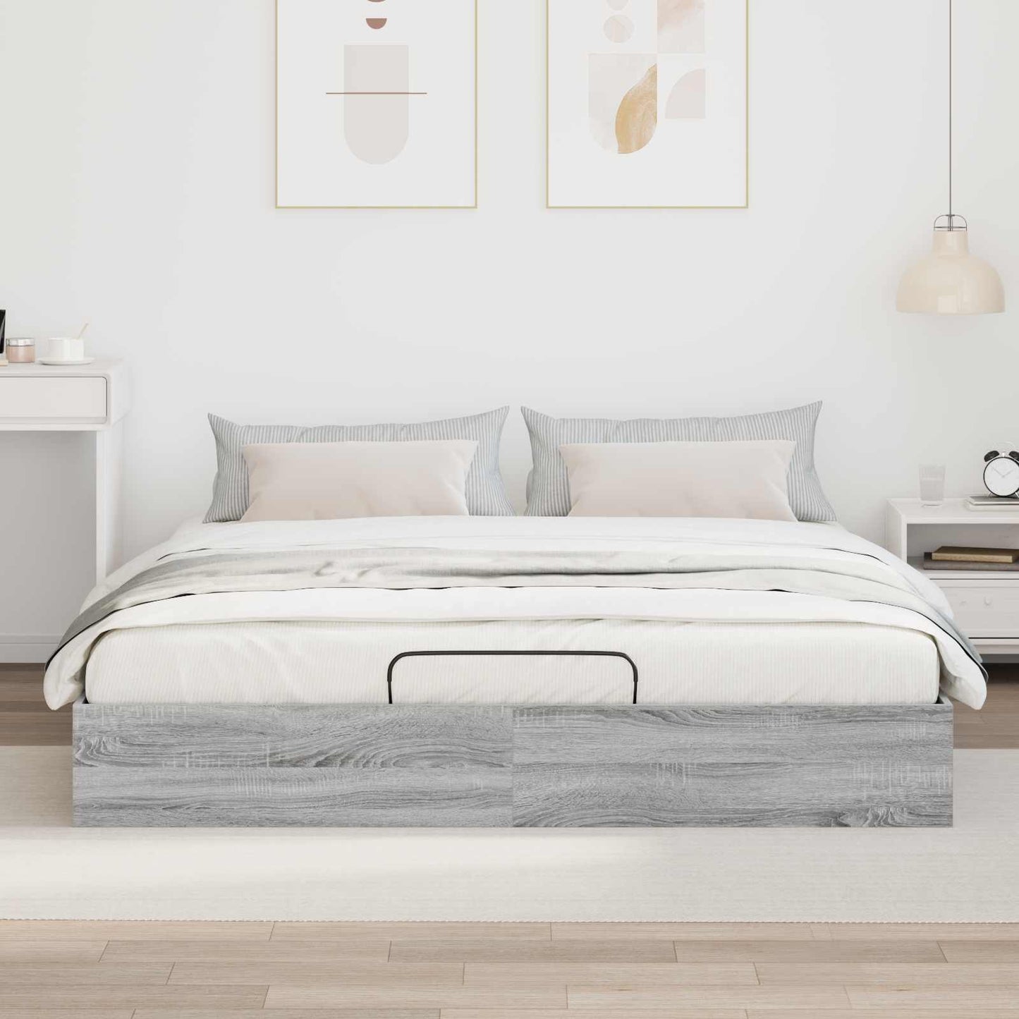 Ottoman Bed Frame Grey Sonoma 203 x 160 x 25 cm Engineered Wood