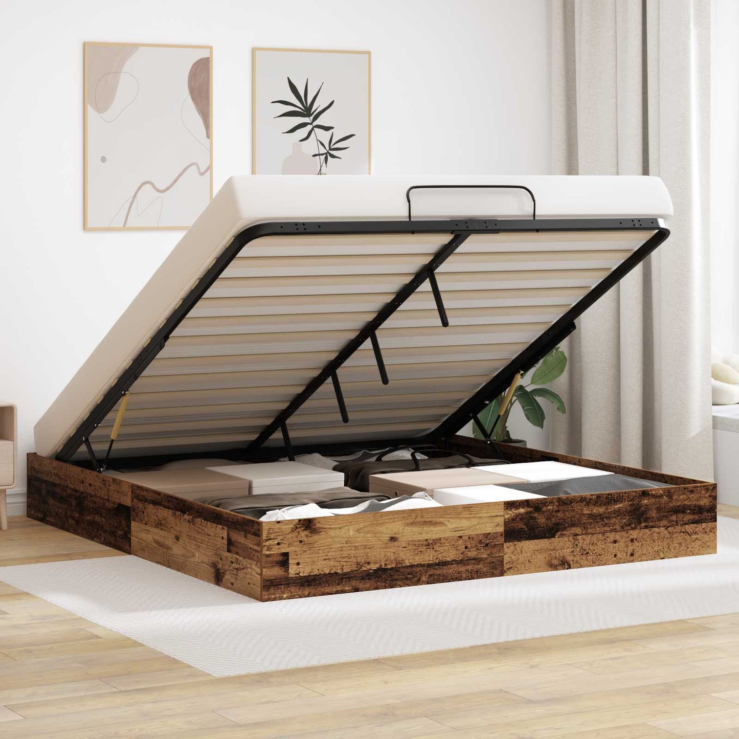 Ottoman Bed Frame Old Wood 160 x 200 cm Engineered Wood