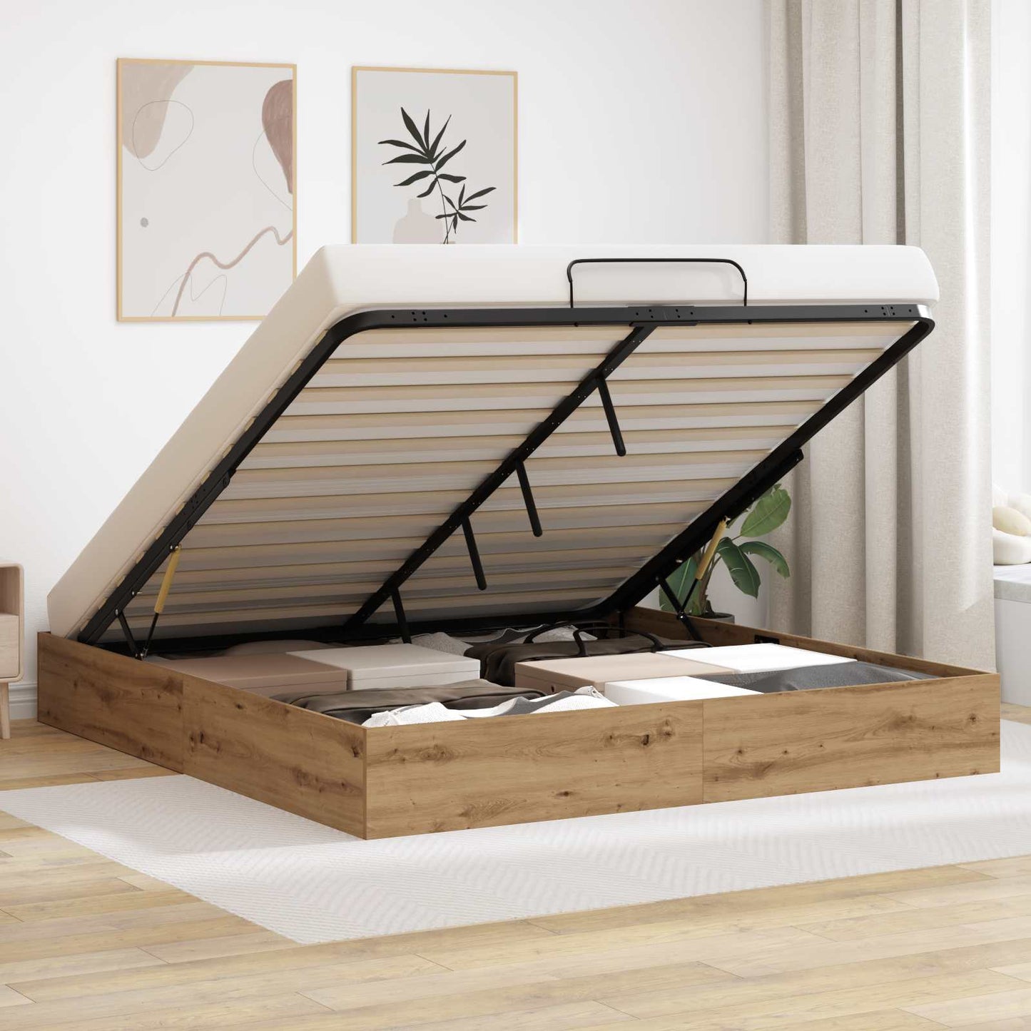 Ottoman Bed Frame with Storage Artisian Oak 203 x 160 x 25 cm