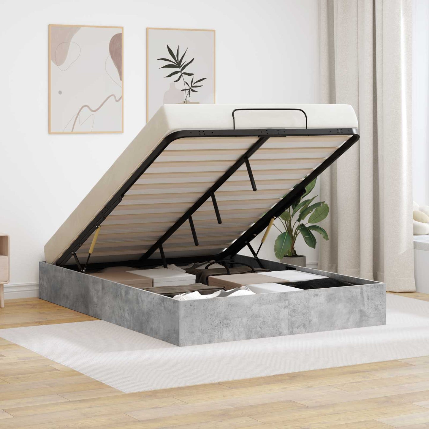 Ottoman Bed Frame Concrete Grey 140 x 200 cm Engineered Wood