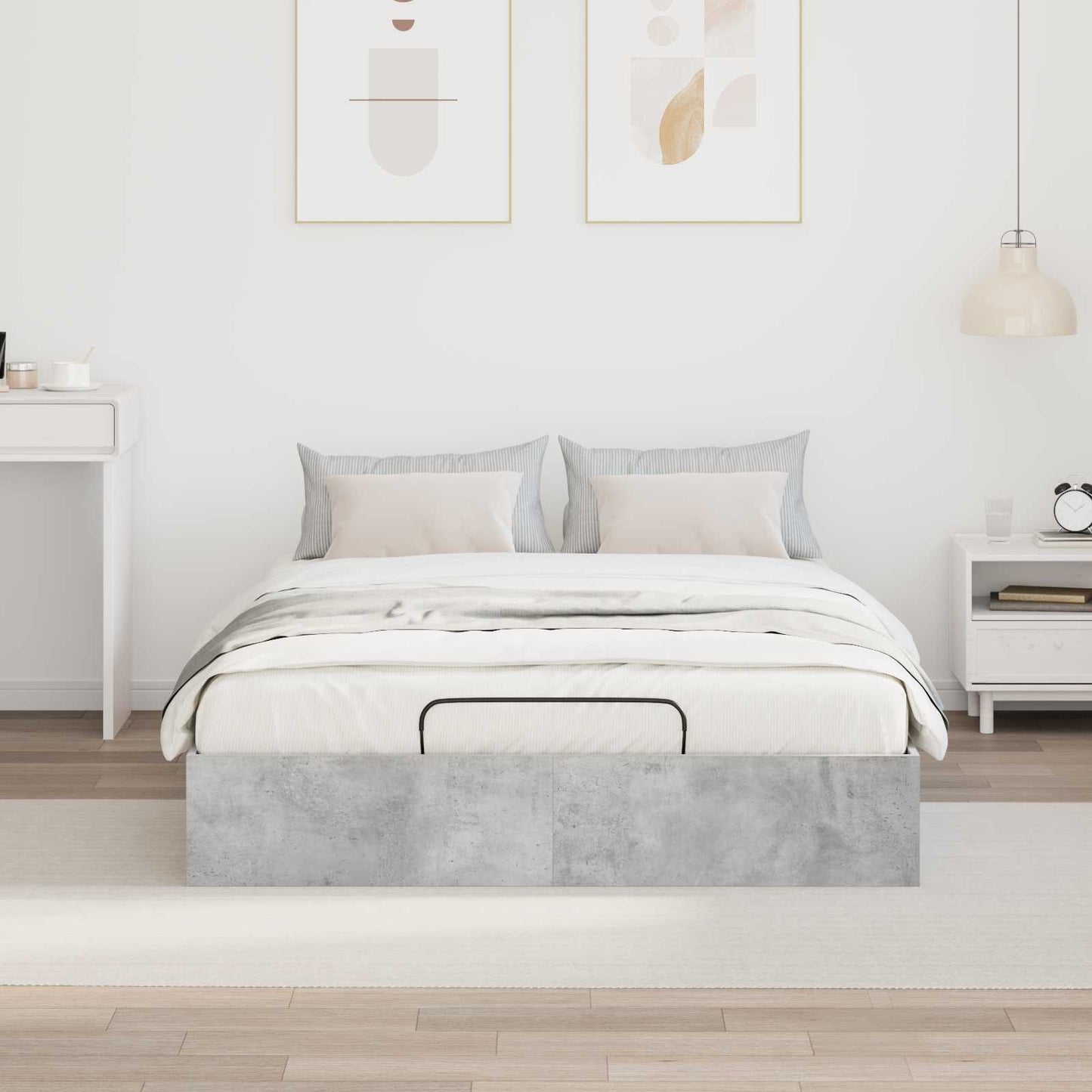 Ottoman Bed Frame Concrete Grey 140 x 200 cm Engineered Wood