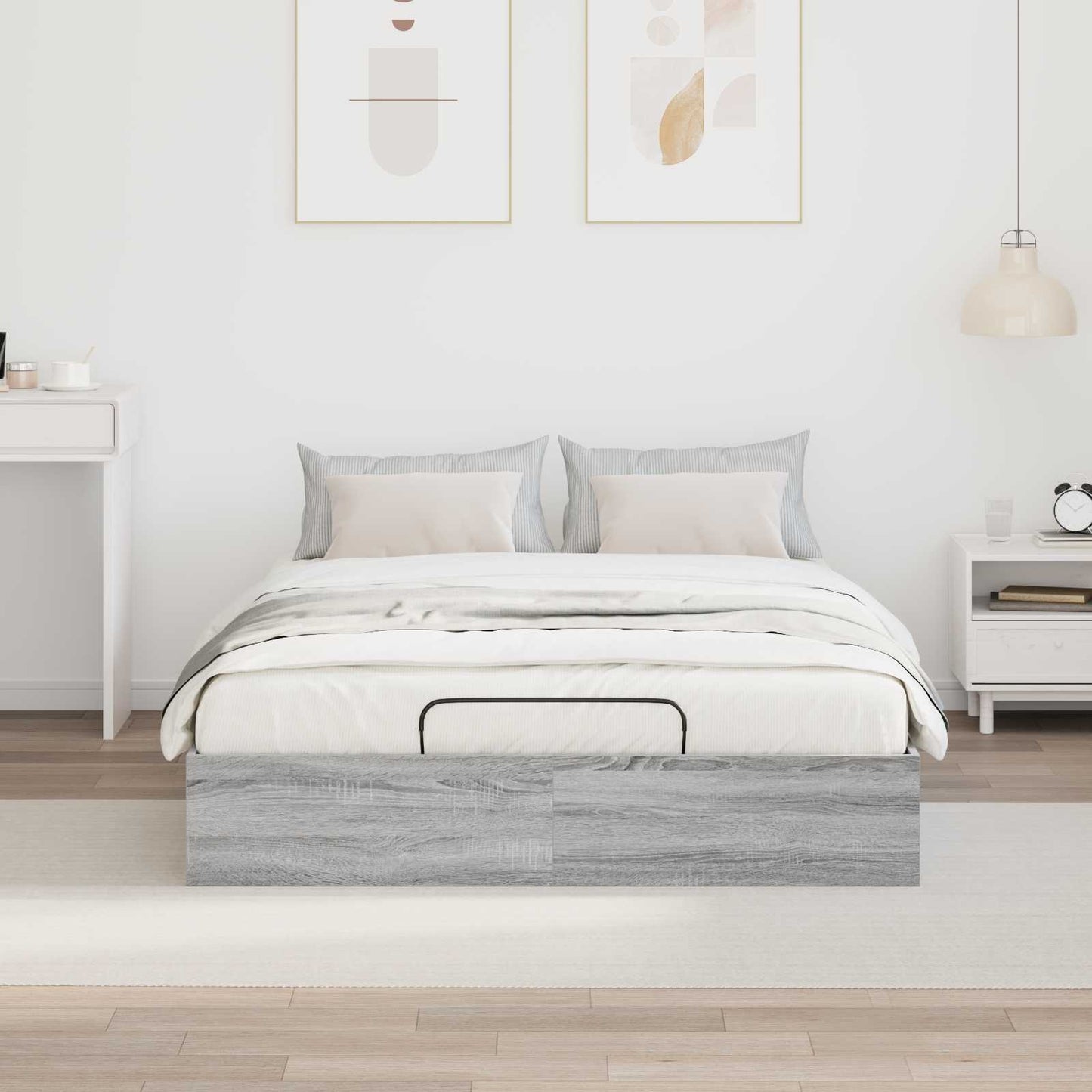 Ottoman Bed Frame Grey Sonoma 203 x 140 x 25 cm Chipboard