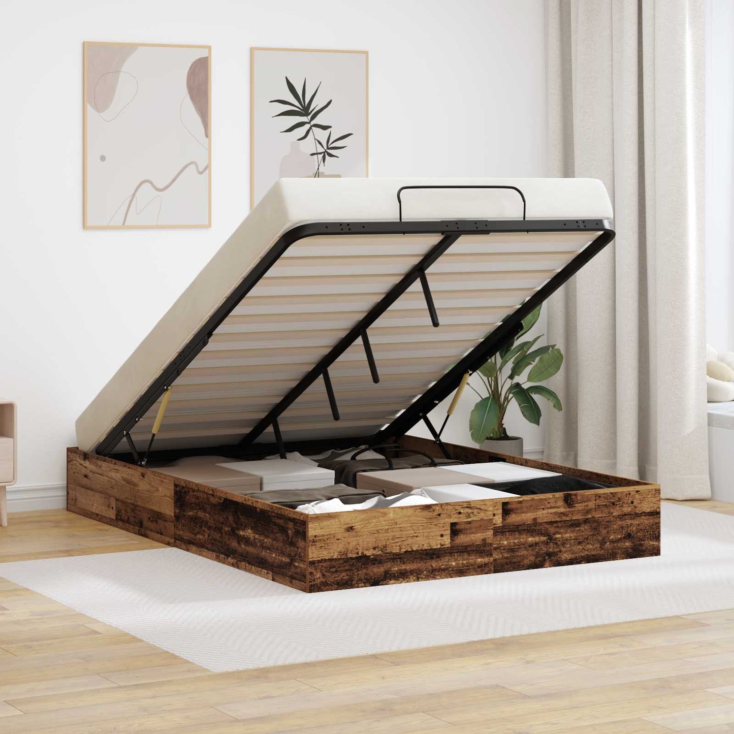 Ottoman Bed Frame Old Wood 203 x 140 x 25 cm Engineered Wood