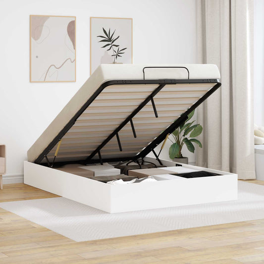 Ottoman Bed Frame White 203 x 120 x 25 cm Engineered Wood