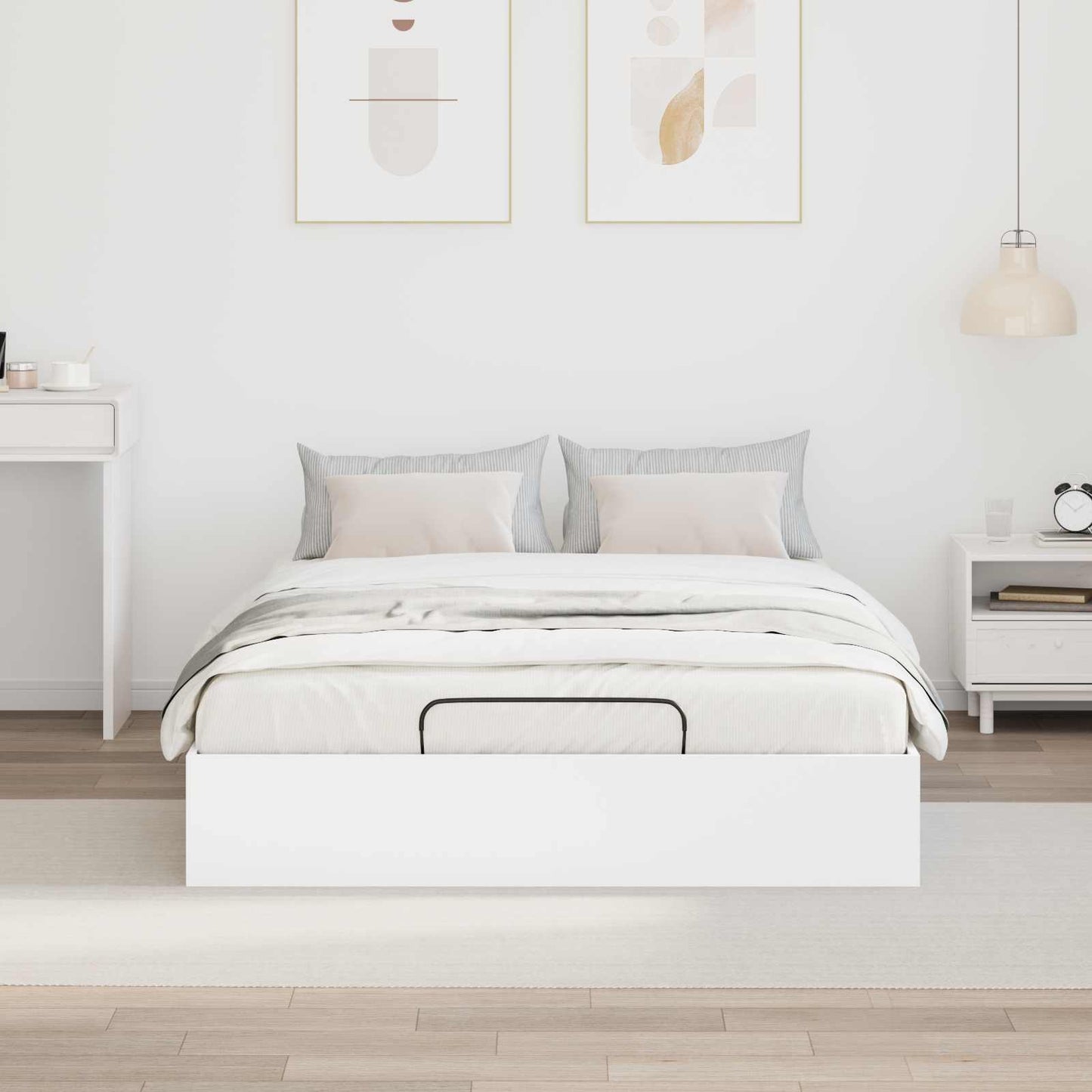 Ottoman Bed Frame White 203 x 120 x 25 cm Engineered Wood