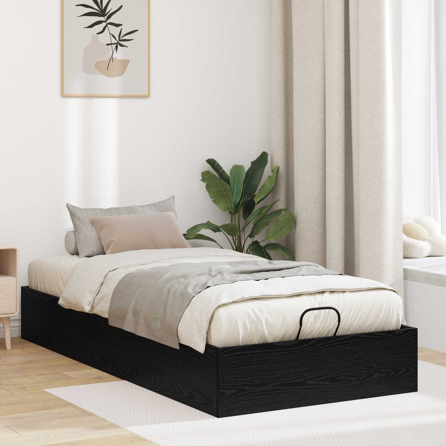 Ottoman Bed Frame Black Oak 203 x 90 x 25 cm Chipboard