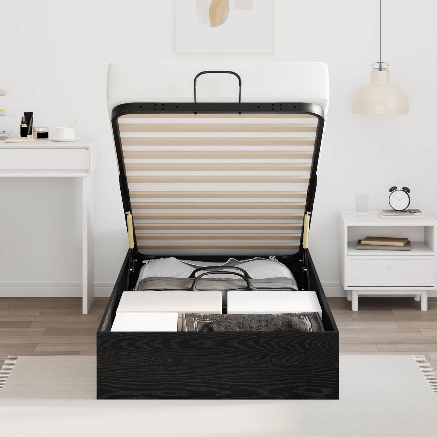 Ottoman Bed Frame Black Oak 203 x 90 x 25 cm Engineered Wood