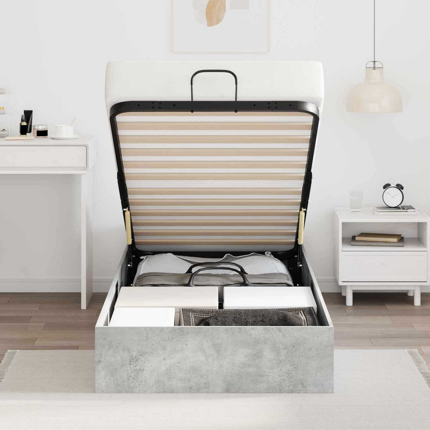 Ottoman Bed Frame Concrete Grey 90 x 200 cm Engineered Wood