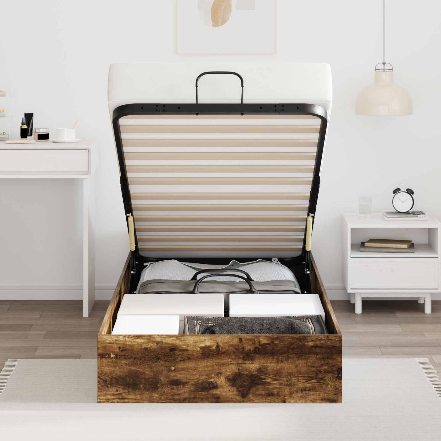 Ottoman Bed Frame Smoked Oak 203 x 90 x 25 cm Engineered Wood