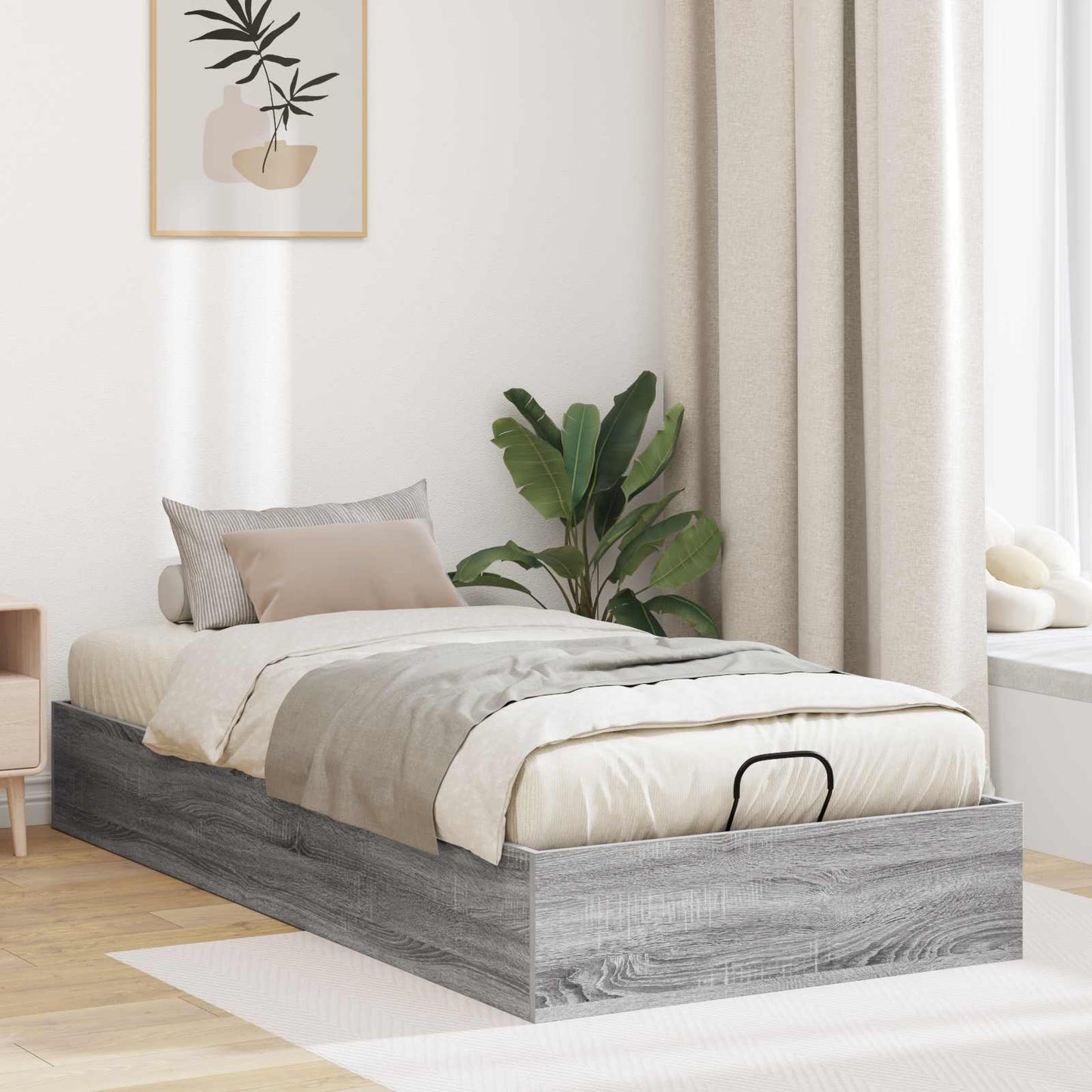 Ottoman Bed Frame Grey Sonoma 203 x 90 x 25 cm Engineered Wood