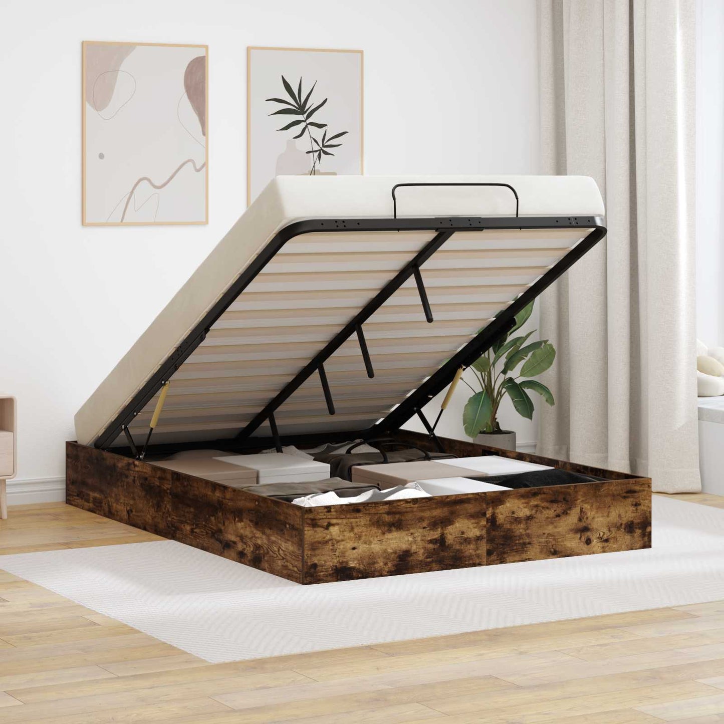 Ottoman Bed Frame Smoked Oak 193 x 140 x 25 cm Chipboard