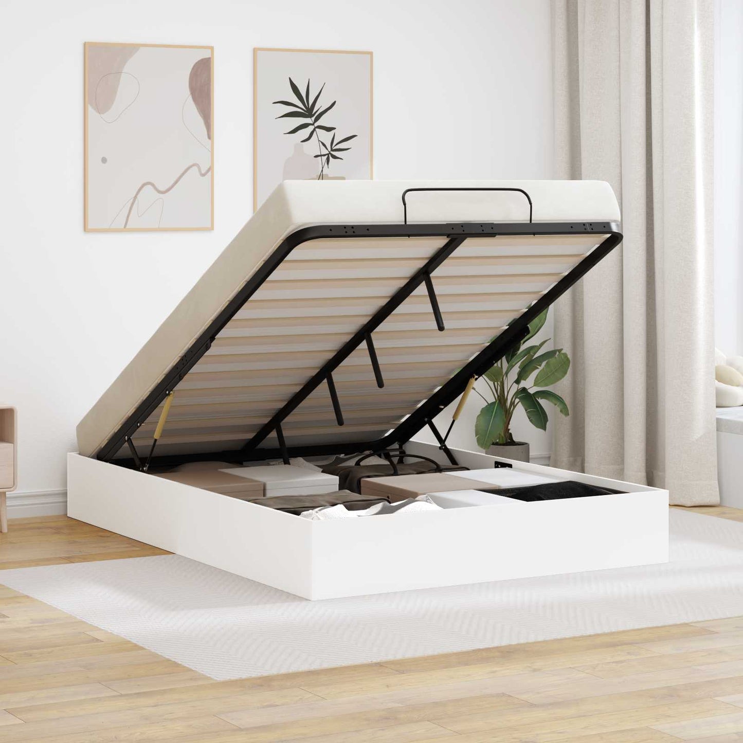 Ottoman Bed Frame White 193 x 135 x 25 cm Engineered Wood