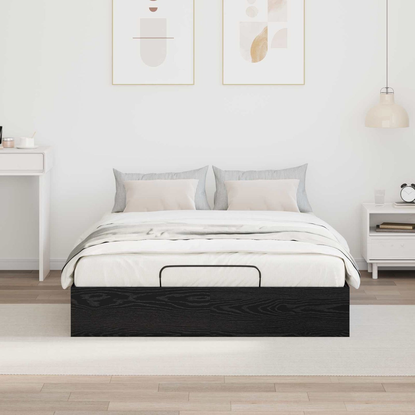 Ottoman Bed Frame Black Oak 193 x 135 x 25 cm Engineered Wood