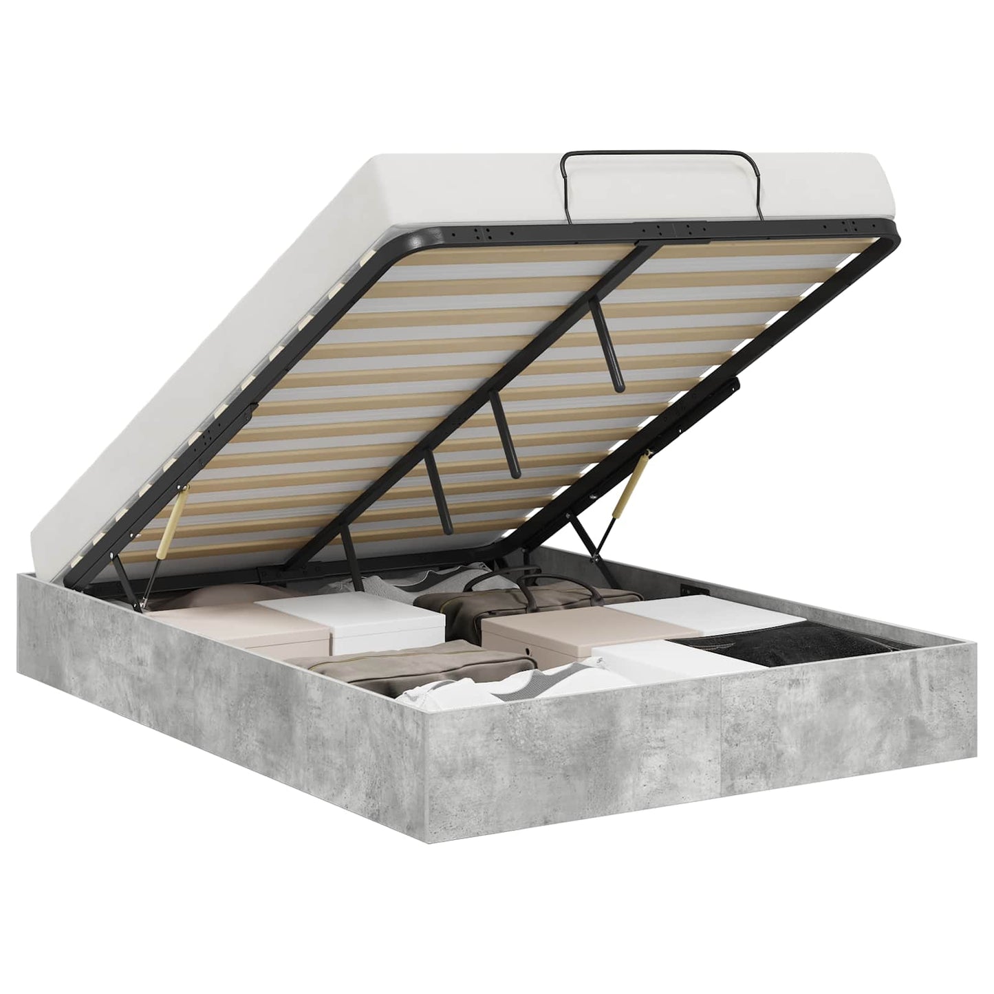 Ottoman Bed Frame Concrete Grey 135 x 190 cm Engineered Wood
