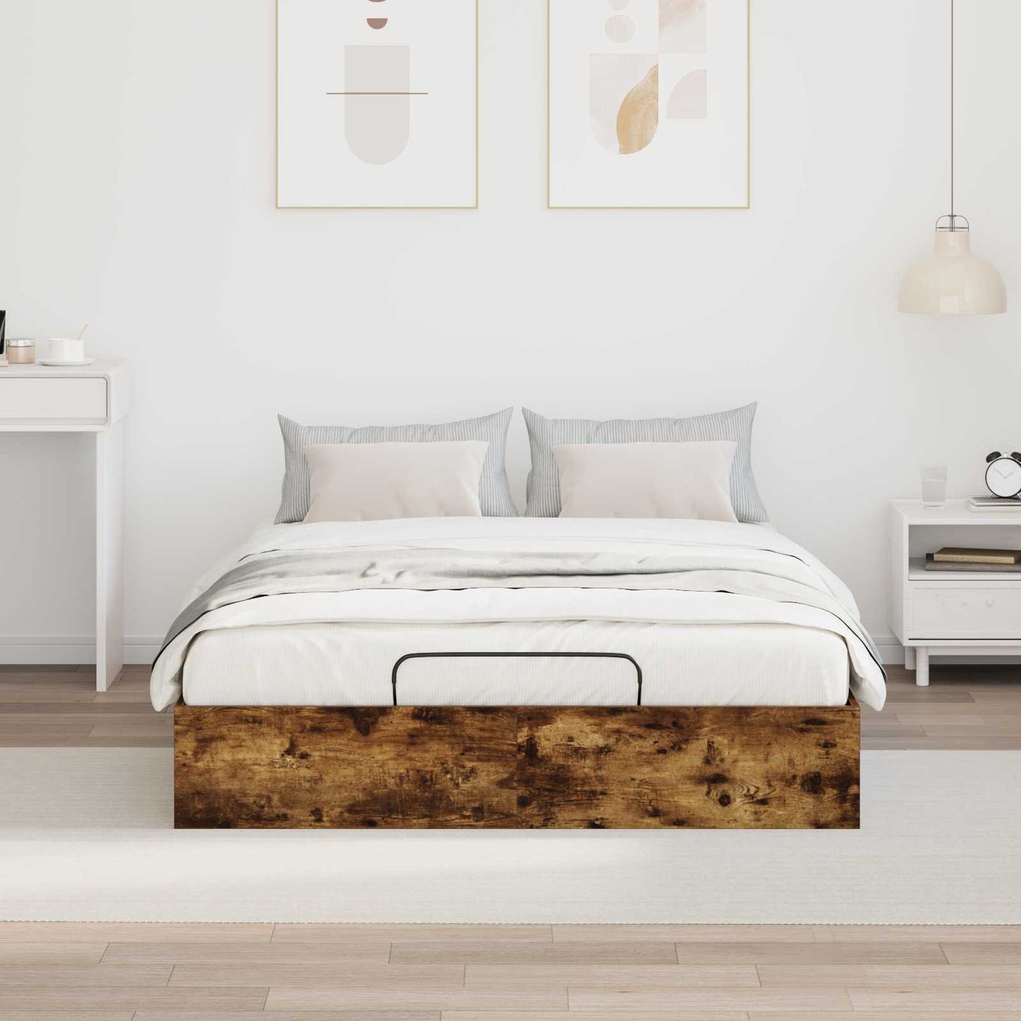 Ottoman Bed Frame Smoked Oak 193 x 135 x 25 cm Engineered Wood