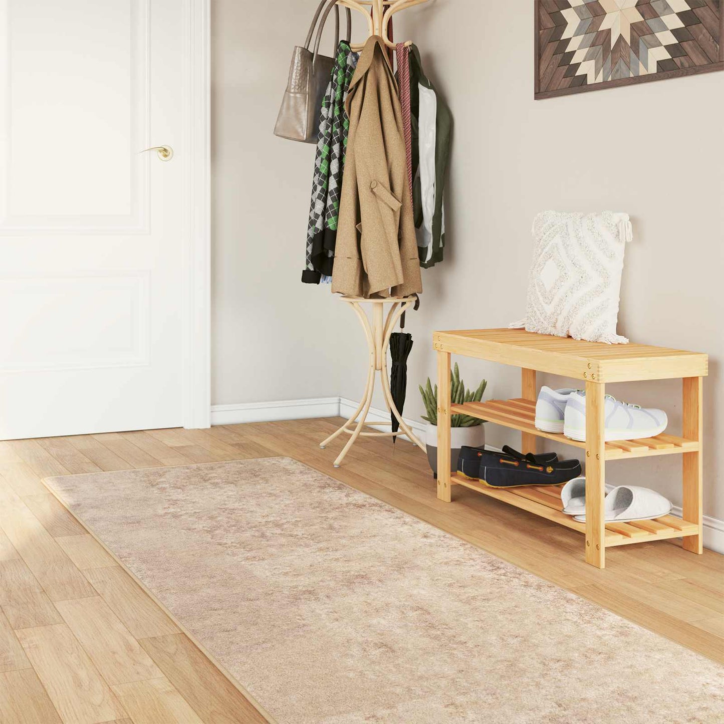 Rug Runner MARSA Beige 100 x 250 cm Polyester and PVC
