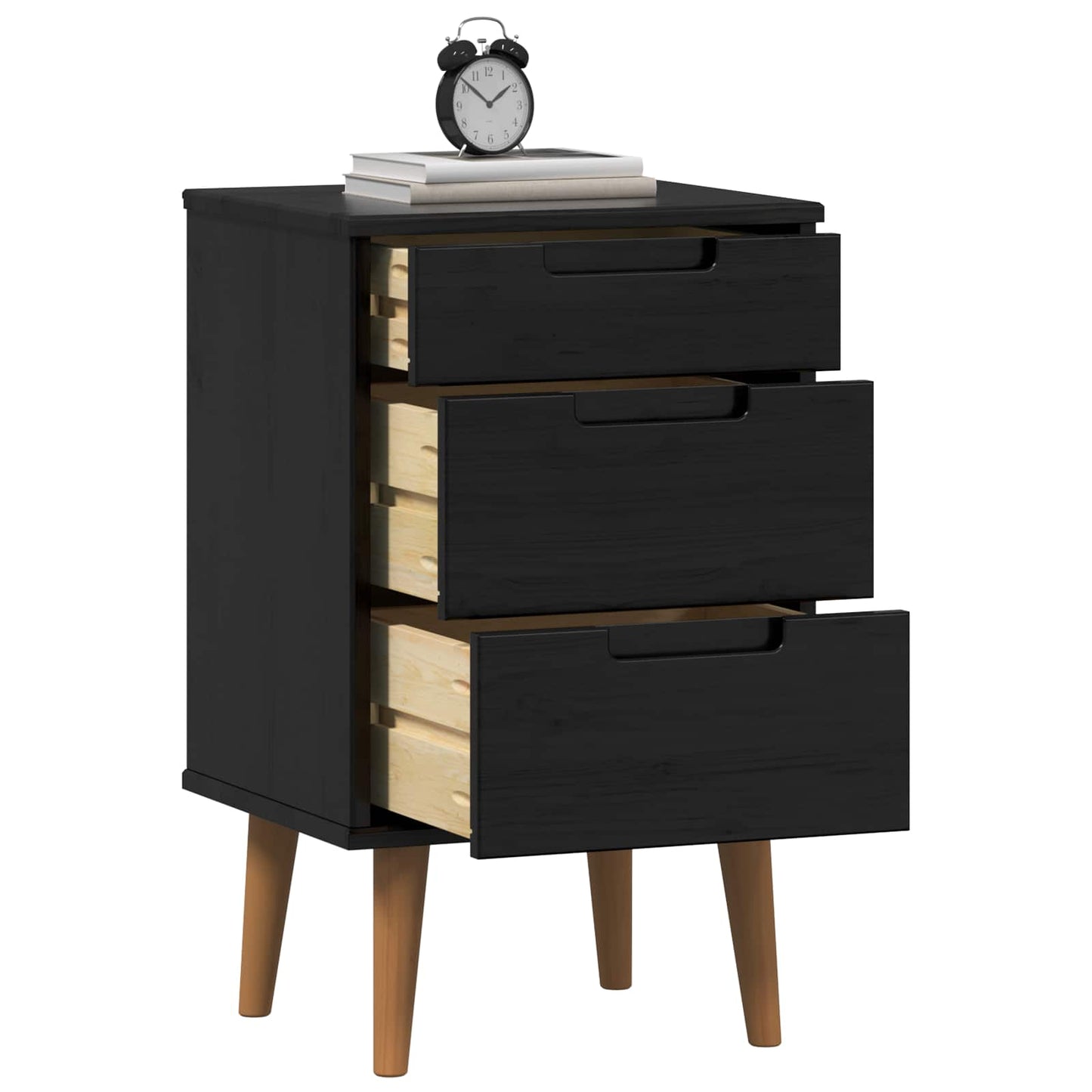 Bedside Cabinet Black 40 x 35 x 65 cm Solid Pine Wood