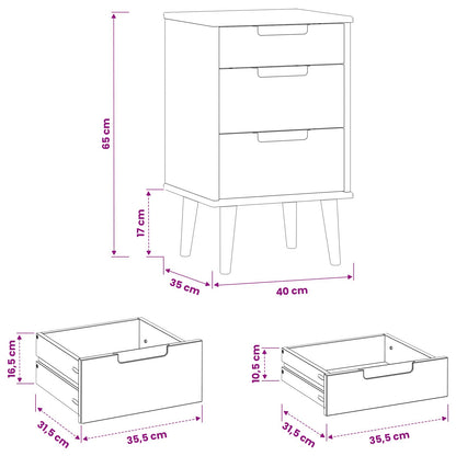 Bedside Cabinet MOLDE Black 40 x 35 x 65 cm Solid Pine Wood