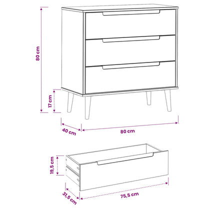 Chest of Drawers MOLDE Caramel 80 x 40 x 80 cm Solid Pine Wood