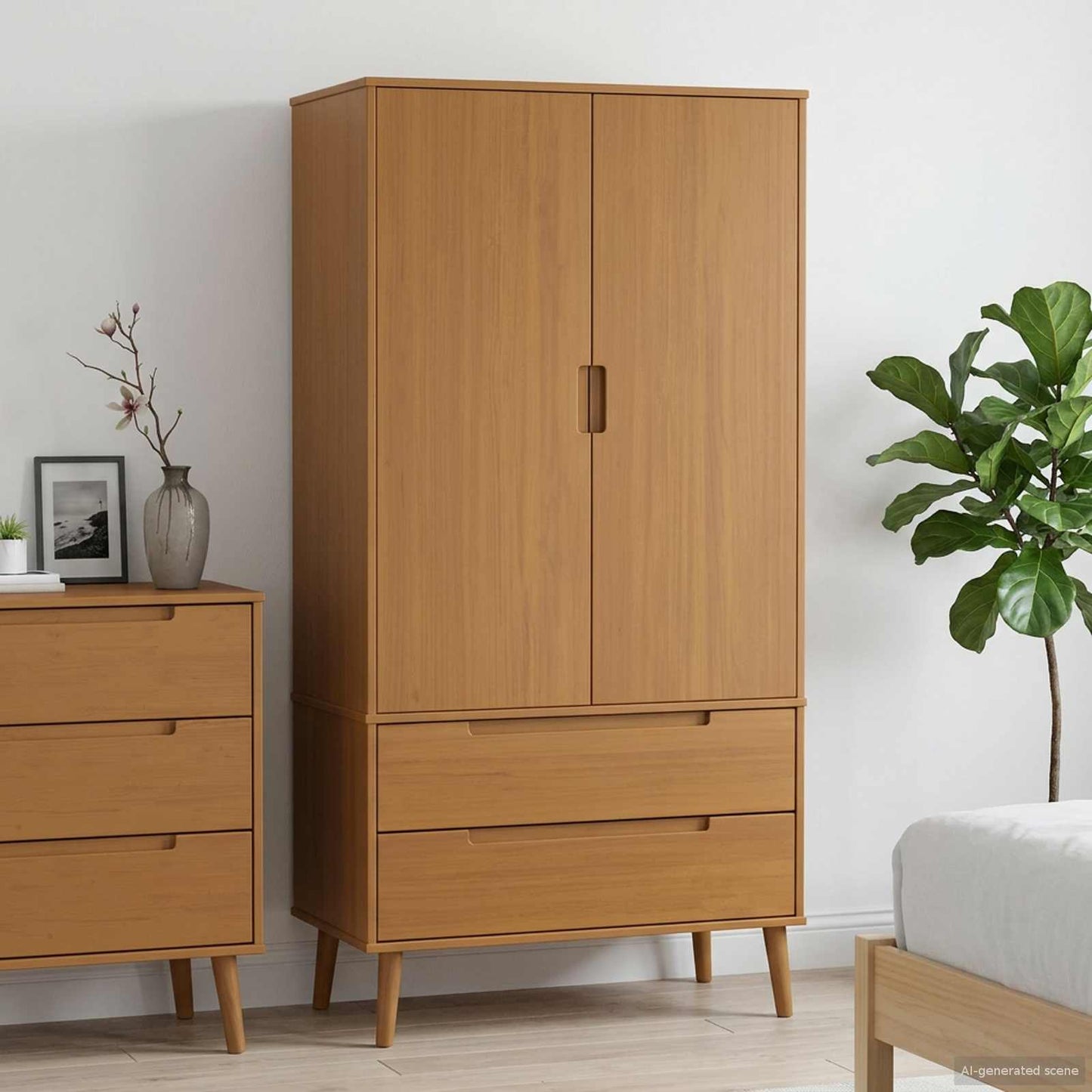 Wardrobe MOLDE Caramel 90 x 55 x 175 cm Solid Pine Wood