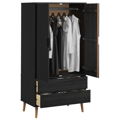 Wardrobe MOLDE Black 90 x 55 x 175 cm Solid Pine Wood