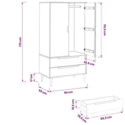 Wardrobe MOLDE Black 90 x 55 x 175 cm Solid Pine Wood