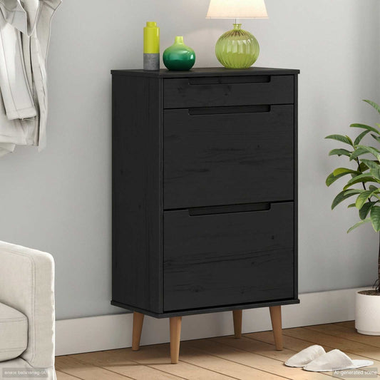 Shoe Cabinet MOLDE 59.5 x 35 x 103 cm Solid Pine Wood Black