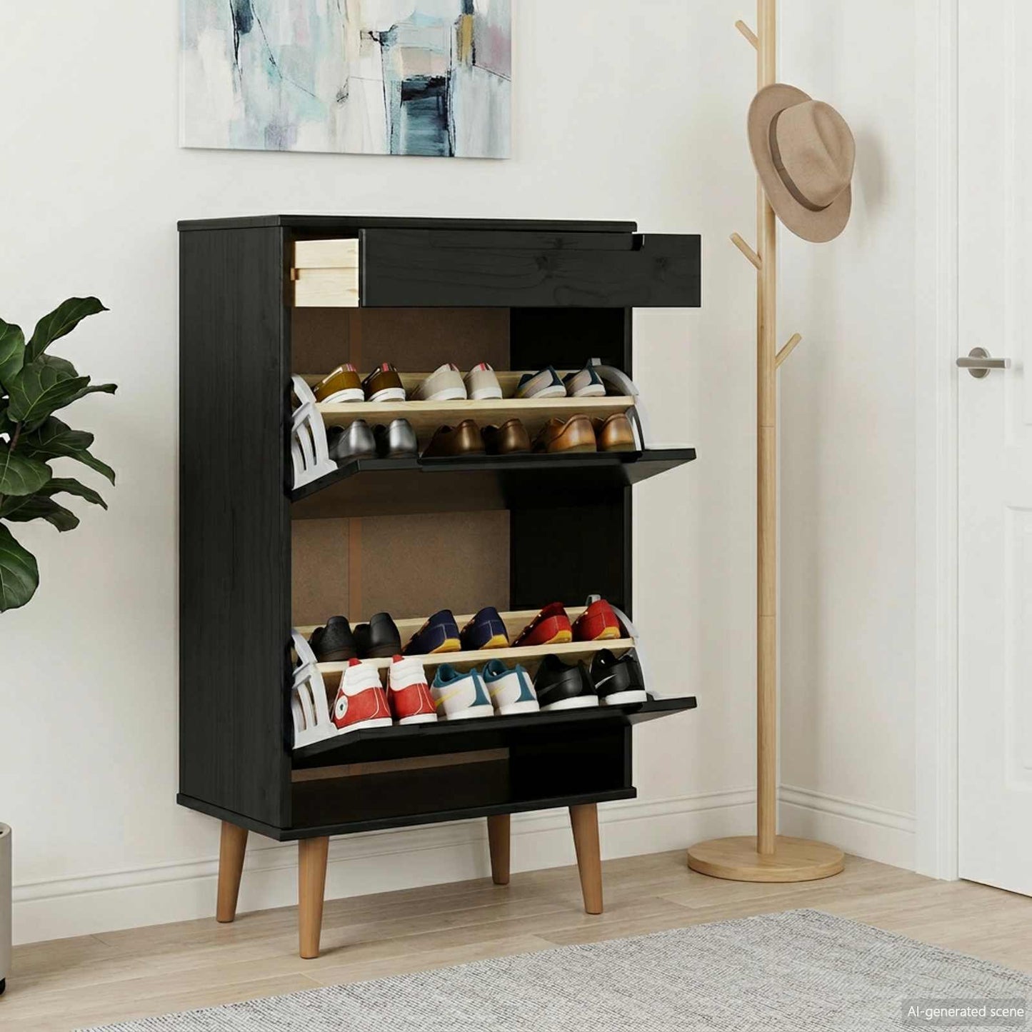Shoe Cabinet MOLDE 59.5 x 35 x 103 cm Solid Pine Wood Black
