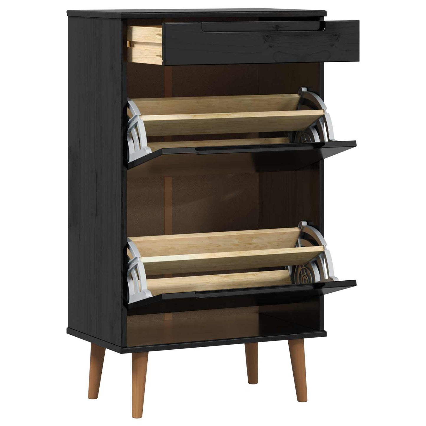 Shoe Cabinet MOLDE 59.5 x 35 x 103 cm Solid Pine Wood Black