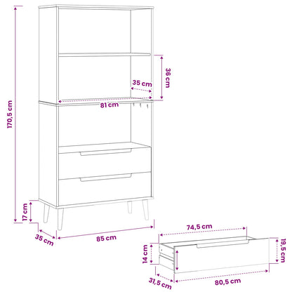Bookcase MOLDE 85 x 35 x 170.5 cm Solid Pine Wood Caramel