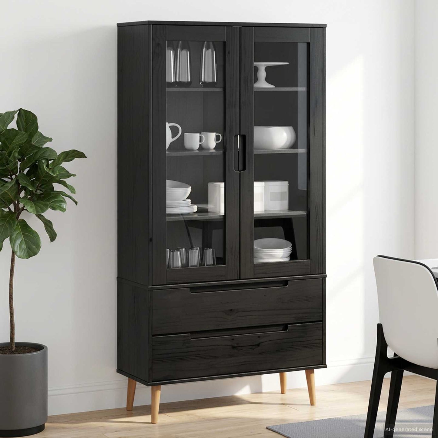 Glass Display Cabinet Black 90 x 35 x 175 cm