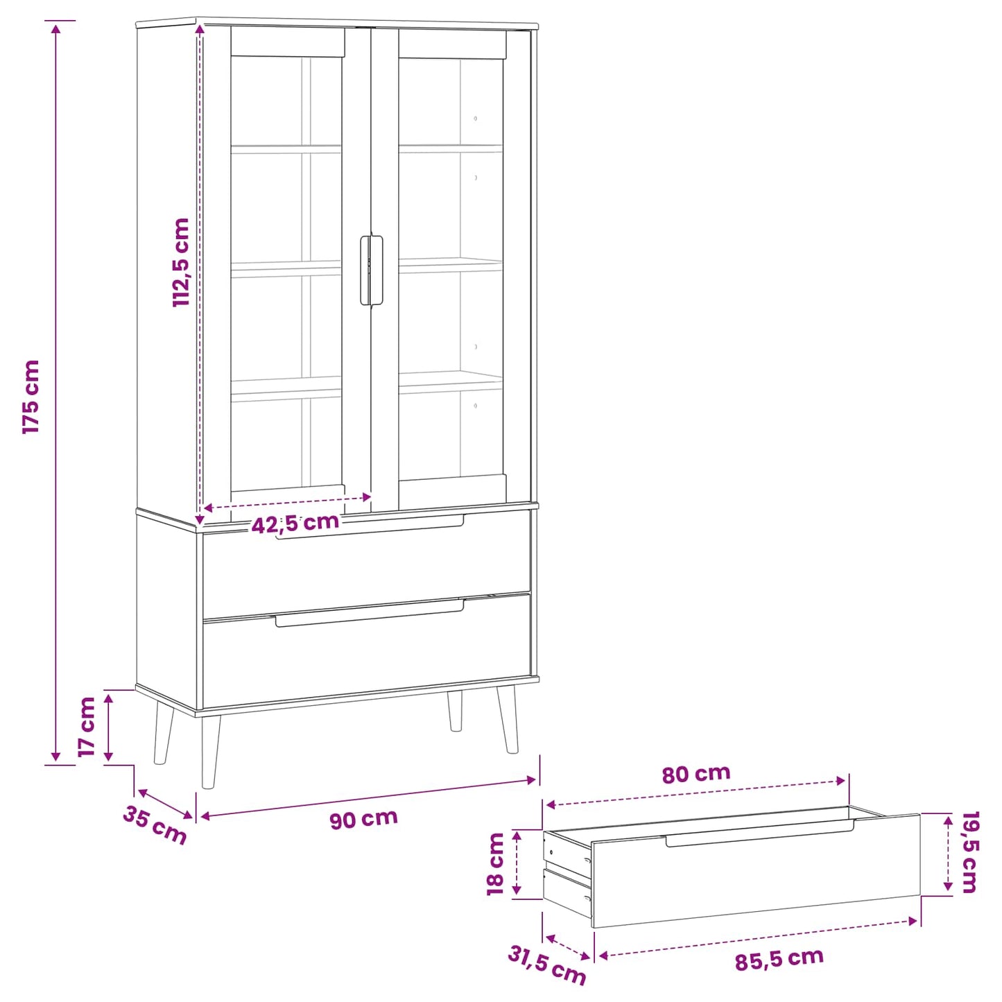 Glass Display Cabinet Black 90 x 35 x 175 cm