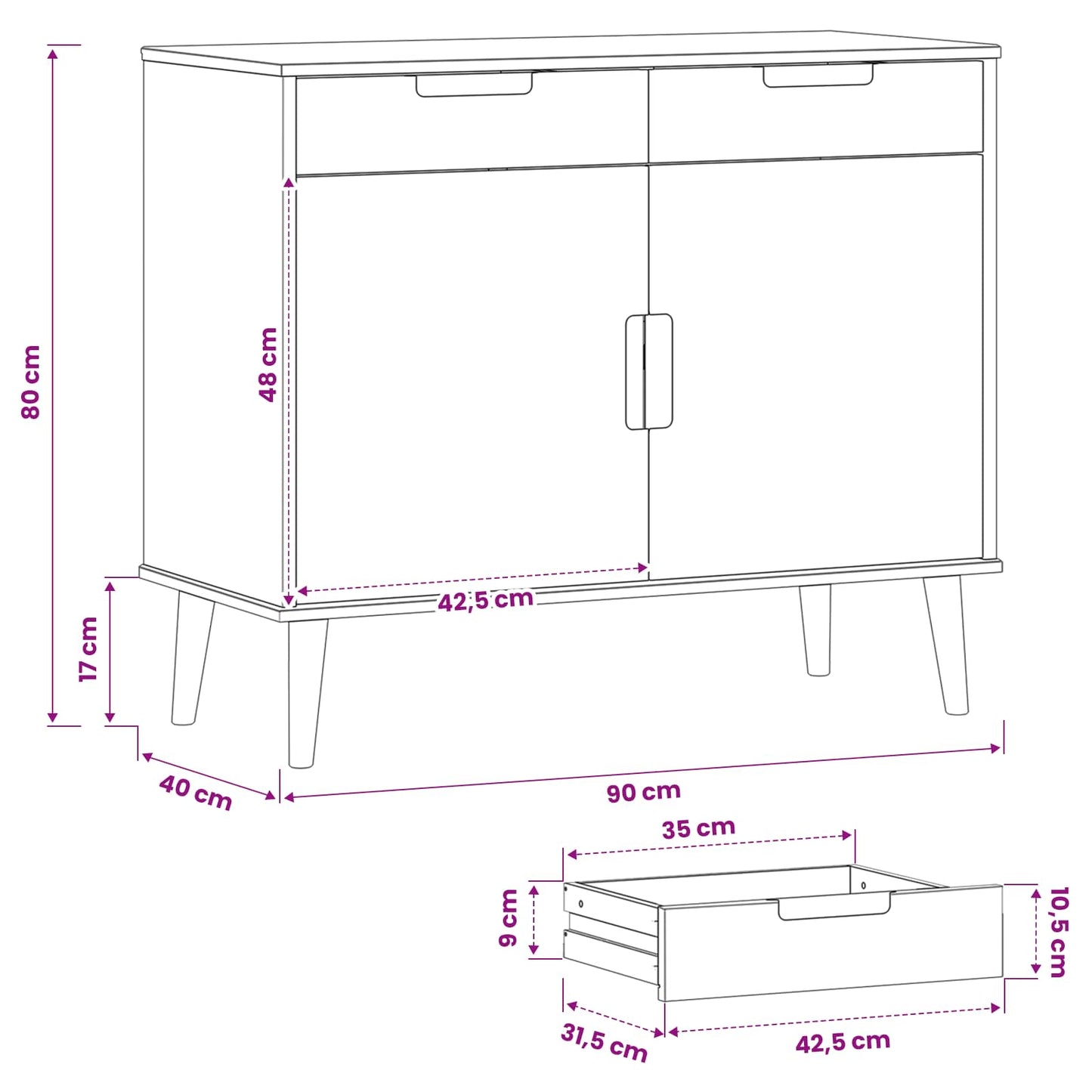 Sideboard MOLDE Caramel 90 x 40 x 80 cm
