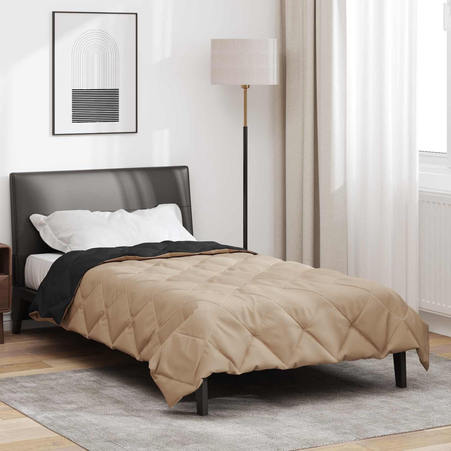 Summer Duvet Black and Taupe 220 x 155 cm Microfiber