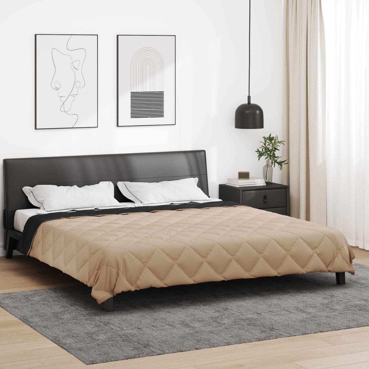 Summer Duvet Black and Taupe 220 x 200 cm Microfiber