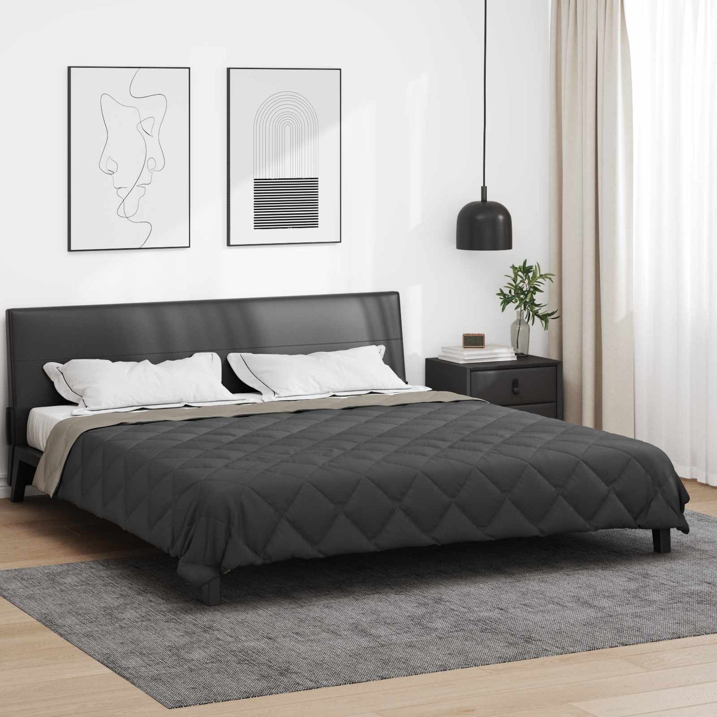 Summer Duvet Light Grey and Anthracite 220 x 240 cm Microfiber
