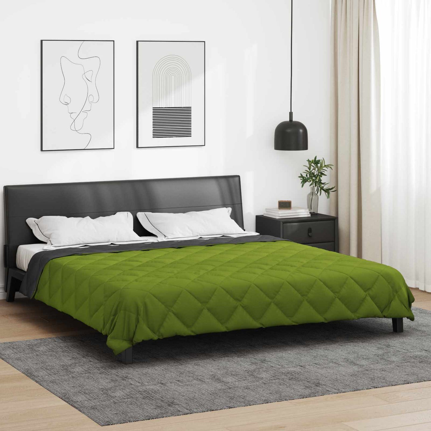 Full Year Duvet Green and Anthracite 220 x 260 cm Microfiber