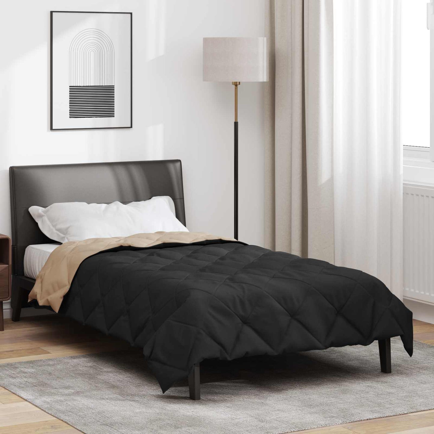 Full Year Duvet Black and Taupe 140 x 200 cm Microfiber