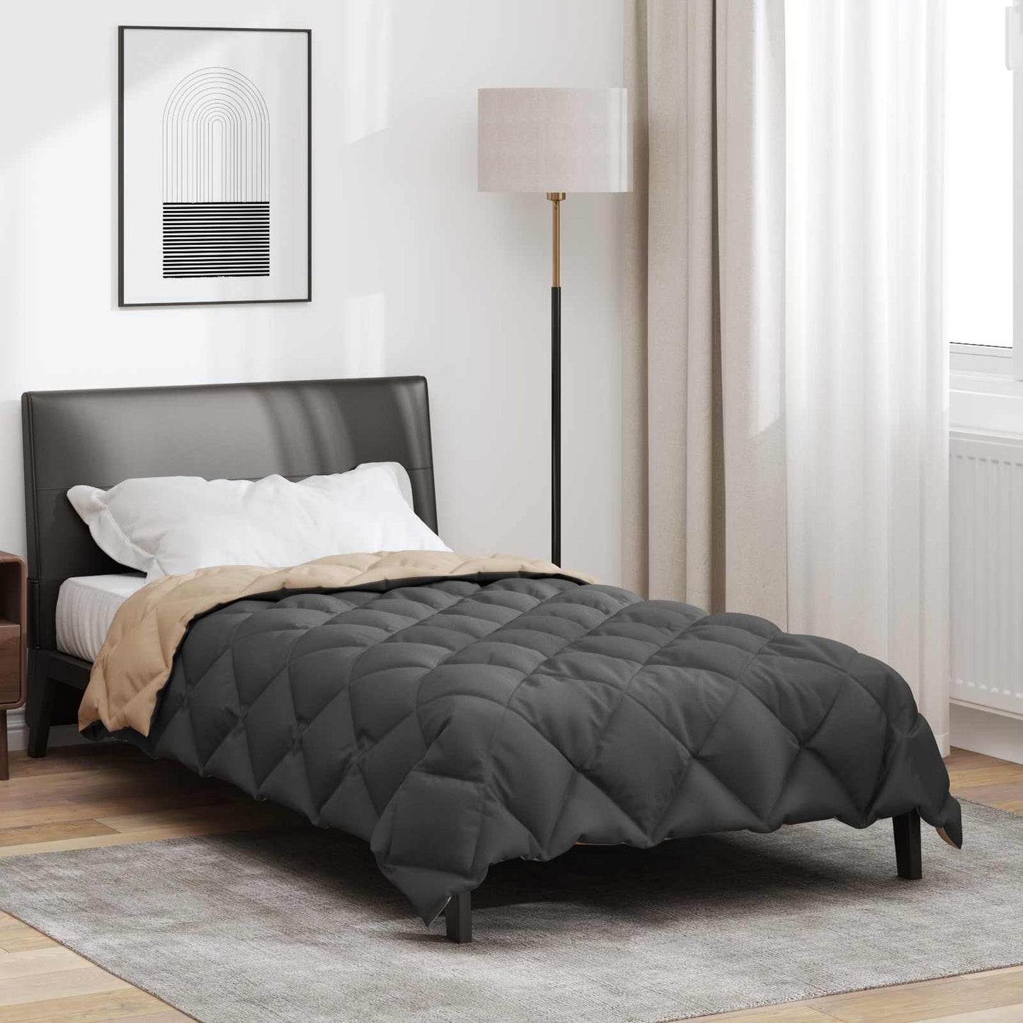 Winter Duvet Anthracite and Taupe 135 x 220 cm Microfiber