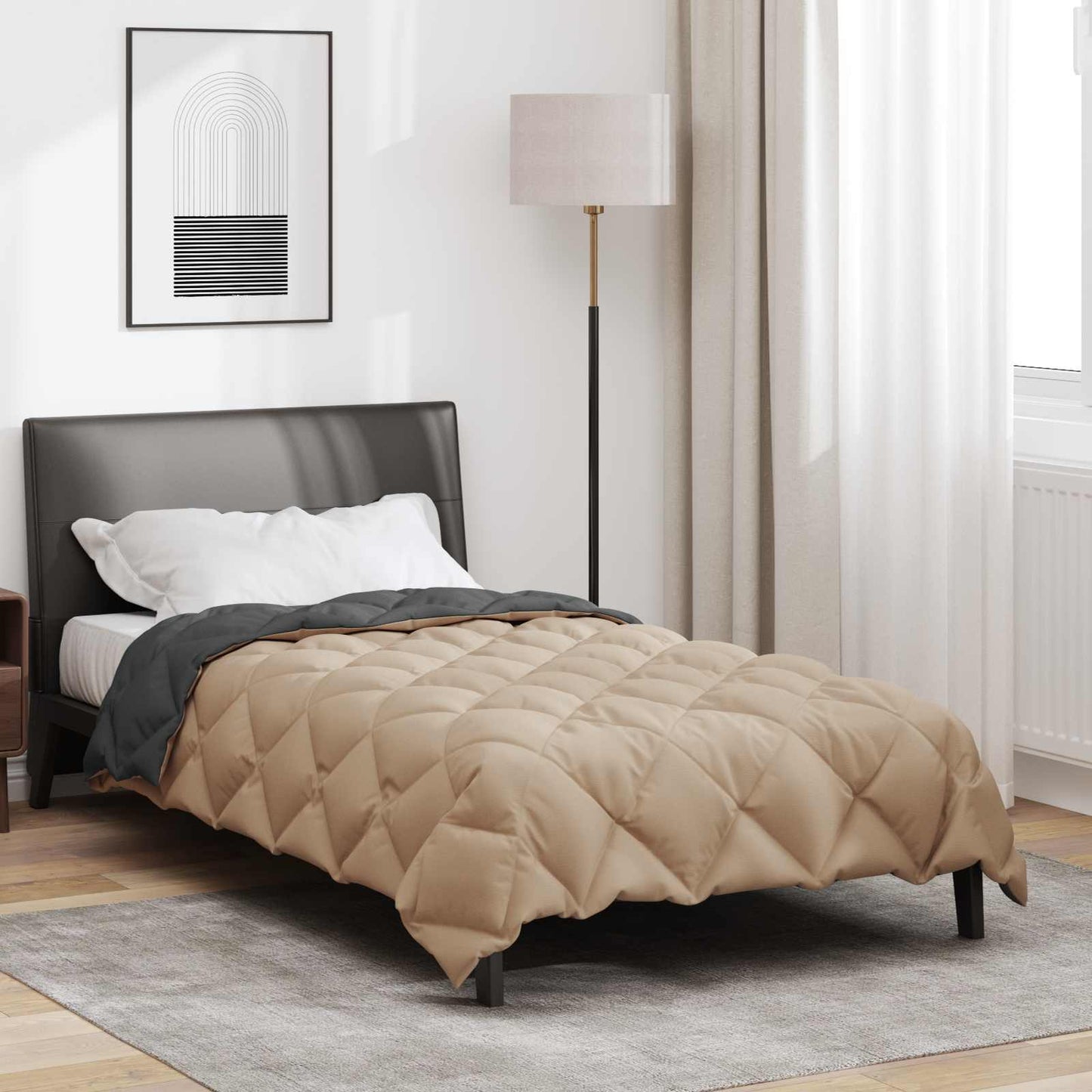 Winter Duvet Anthracite and Taupe 135 x 220 cm Microfiber