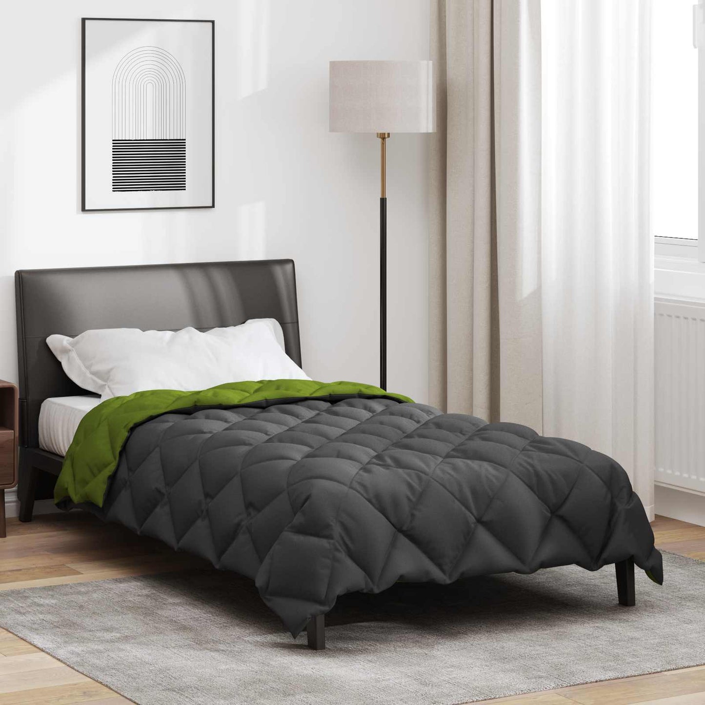 Winter Duvet Green and Anthracite 135 x 220 cm Microfiber