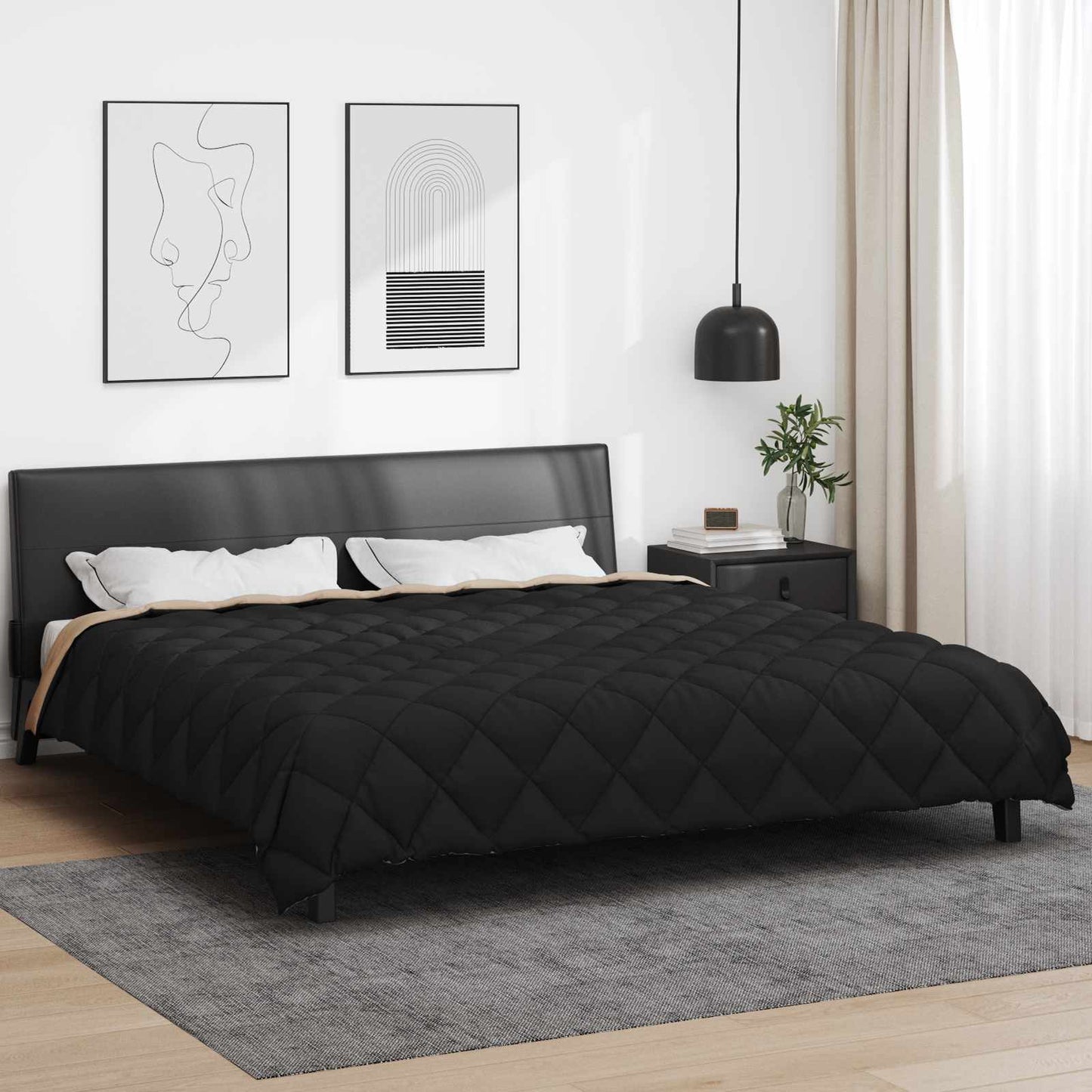 Winter Duvet Black and Taupe 200 x 200 cm Microfiber