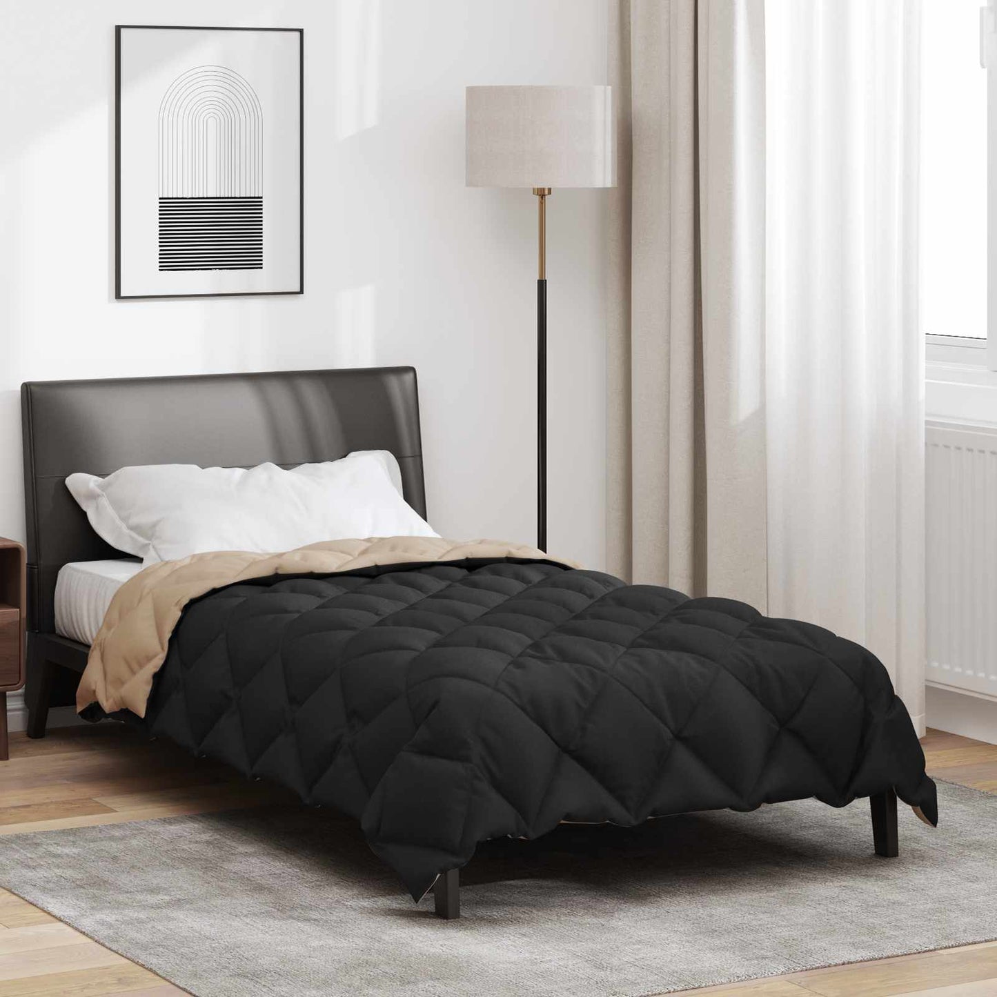 Winter Duvet Black and Taupe 135 x 220 cm Microfiber