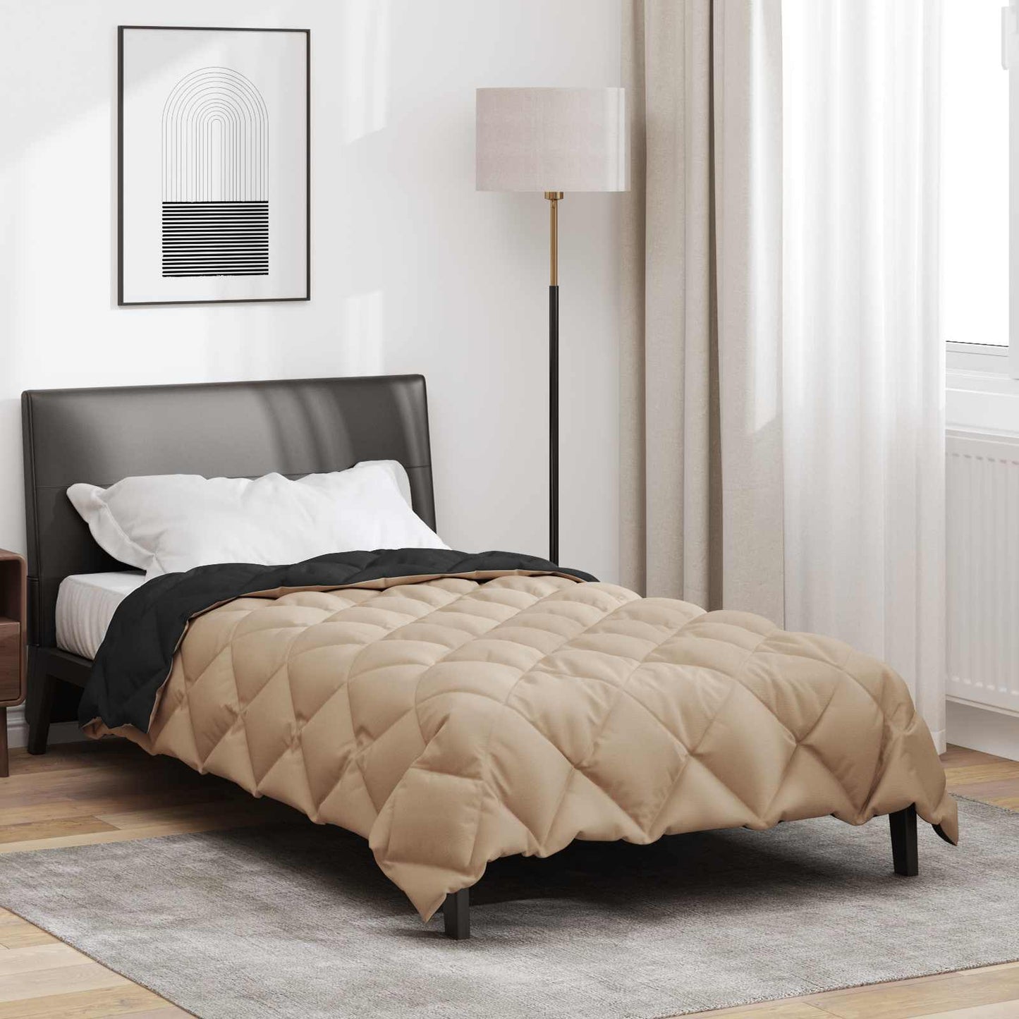 Winter Duvet Black and Taupe 140 x 220 cm Microfiber