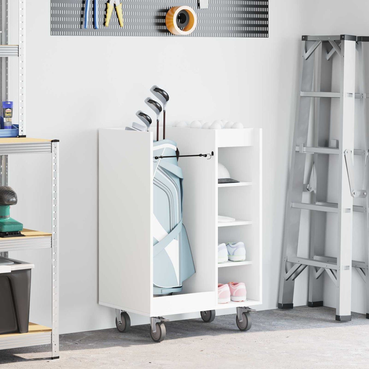 Golf Cabinet with Wheel Plain White 65 x 45 x 98 cm