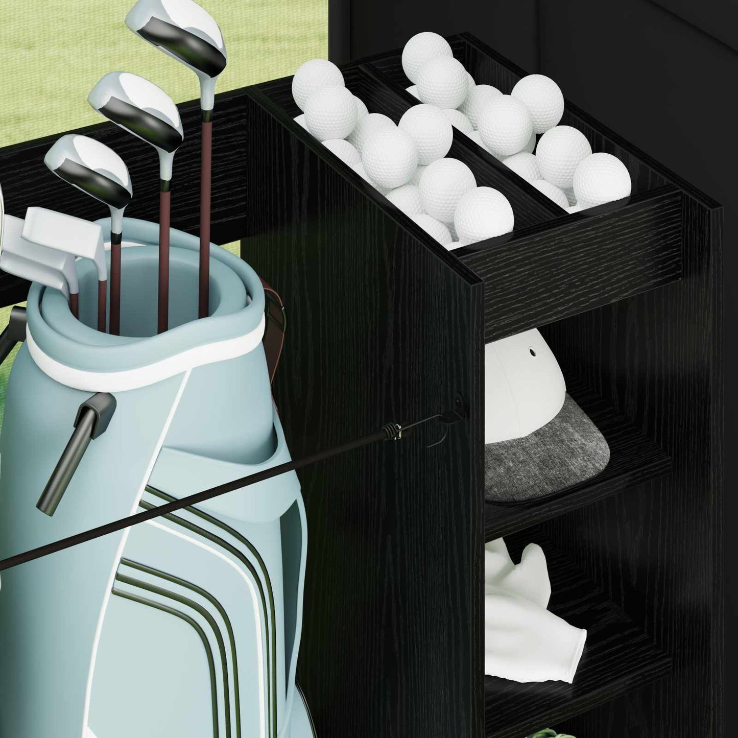 Golf Cabinet with Wheel Plain Black Oak 90 x 45 x 98 cm
