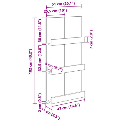 Magazine Rack with Shelf White 51 x 11 x 102 cm Engineered Wood
