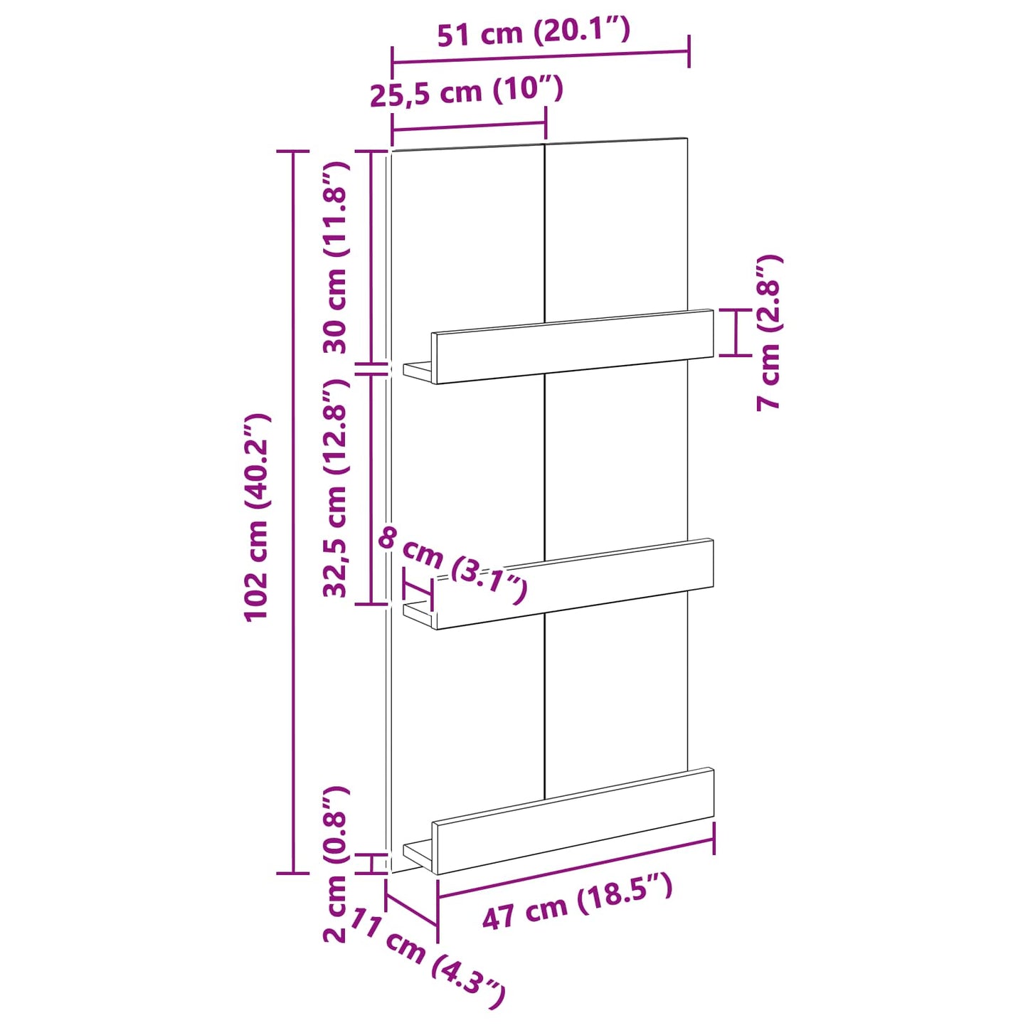 Magazine Rack Concrete Grey 51 x 11 x 102 cm Engineered Wood