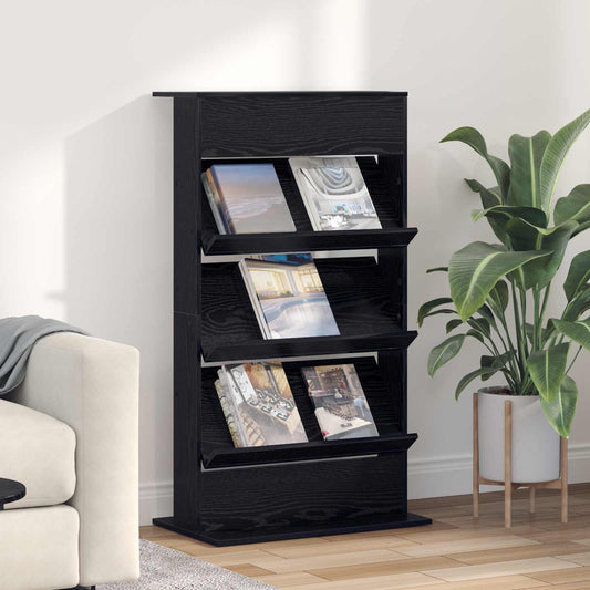 Magazine Rack Black Oak 70 x 41 x 126 cm Engineered Wood