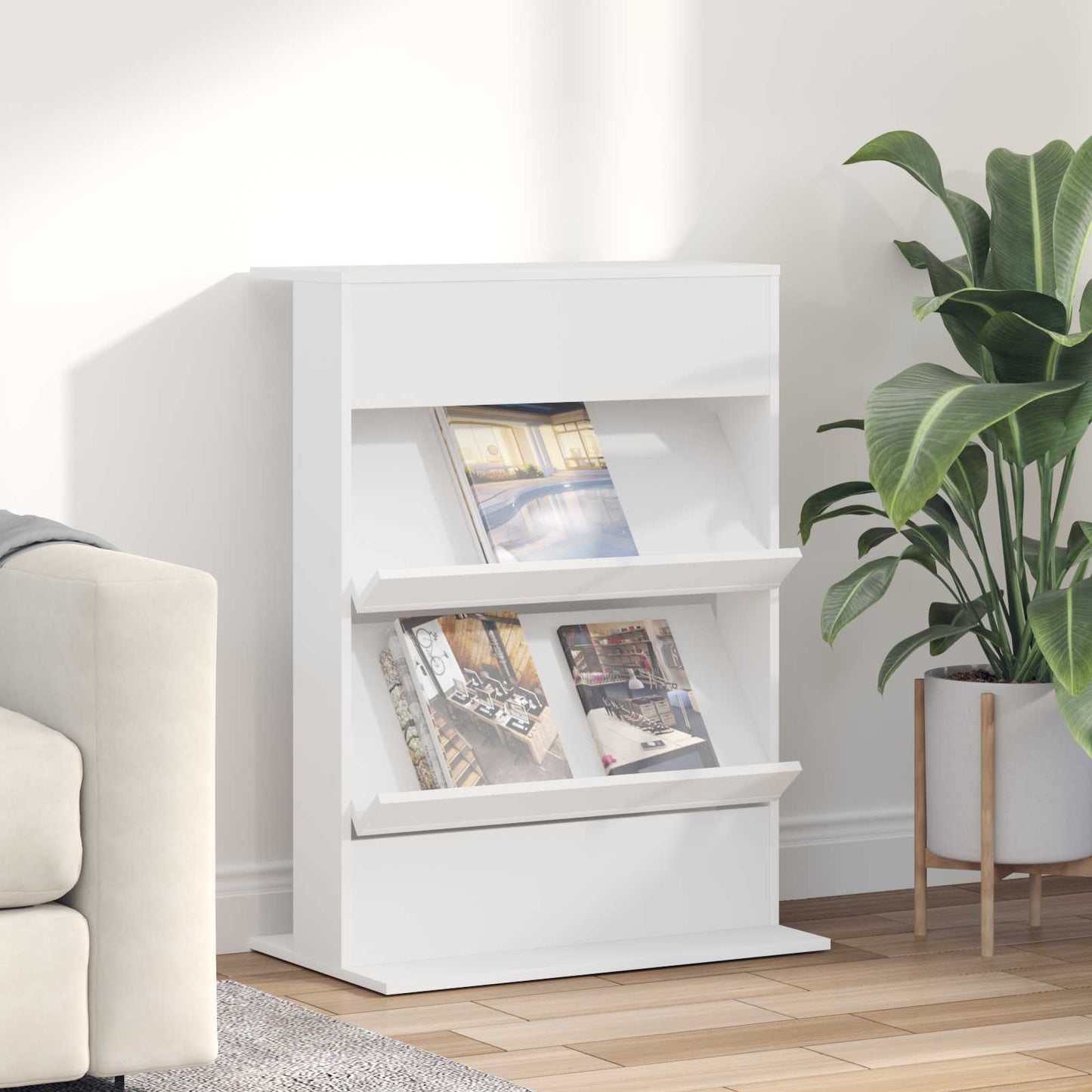 Magazine Rack with Shelf White 70 x 41 x 96 cm Engineered Wood